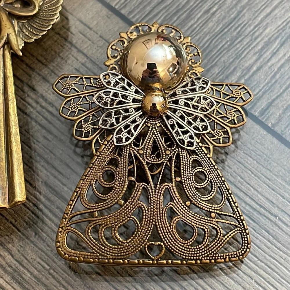 Vintage Brass Multi Metal Angel Brooch Set